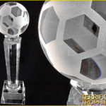 Clear Glass Soccerball Trophy with base