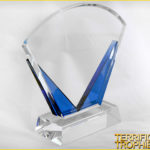 Clear and Blue Glass Trophy