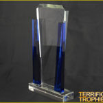 Clear and Blue Glass Strip Trophy
