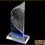Clear and Blue Teardrop Glass Trophy